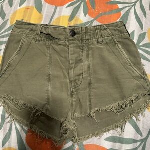Free People High Waist Green Distressed Shorts